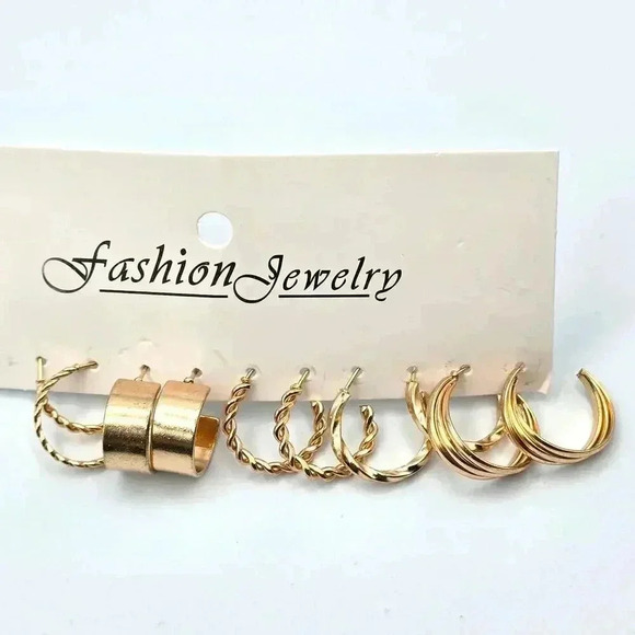 Gold Hoop Dangle Stud Earring Set of 5 Fashion Jewelry NWT #E200 - Picture 3 of 4